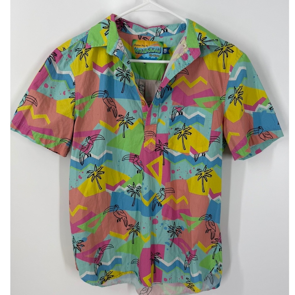 Chubbies The Nutter Mens Small Short Sleeve Tropical Toucan Popover Cotton Shirt